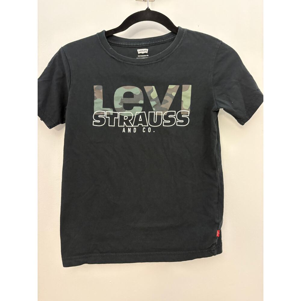 Levi's Strauss Black Camo Logo Kids T-Shirt Size 10 Made in Egypt EUC